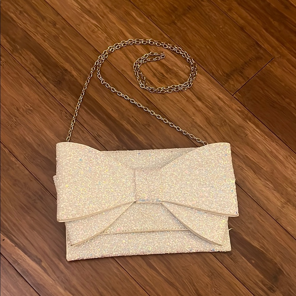 Sparkly Iridescent Bow Clutch Purse